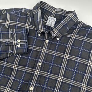 Brooks Brothers Regent Shirt XL Grey Blue Plaid Supima Cotton Button Down